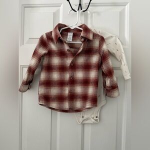 Carter's Boys 18M Burnt Red Brown Flannel with Under Shirt